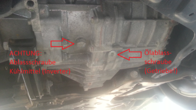Ablassschrauben Getriebe (Öl) und Inverter (Kühlmittel) PII